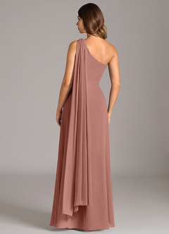 Azazie Tella Abiti da Damigella Abito A-Line in Chiffon Monospalla Cedro Rosa image6