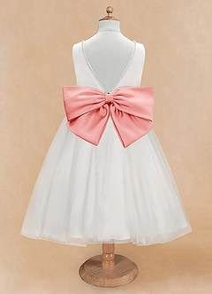 Azazie Seline Flower Girl Dresses Ivory Coral A-Line Bow Tulle Dress image7