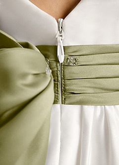 Azazie Sosie vestidos de niña de las flores Vestido de Marfil Musgo Verde de Satin Mate de Corte En A con Plisado image6