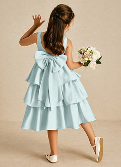 Azazie Margery Robe Demoiselle D'honneur Fillette Robe Trapèze en Satin extensible Arc Brume image1