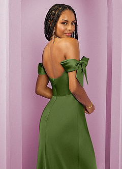 Barbie ♥ Azazie Jurken voor bruidsmeisjes Converteerbaar Jurk van Stretch Satijn met Kolom Off the Shoulder Jeneverbes image2