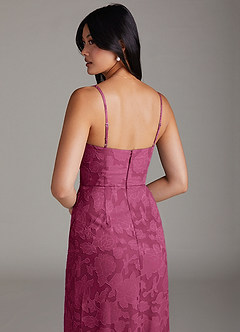 Azazie Maci Bridesmaid Dresses Mulberry Sheath Pleated Floral Burnout Dress image6