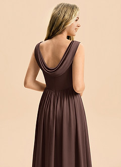 Azazie Novi Junior Ganache A-Line Pleated Stretch Satin Dress image5