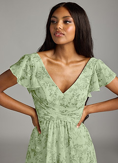 Azazie Omari Bridesmaid Dresses Green Fern Floral A-Line Chiffon Dress image6