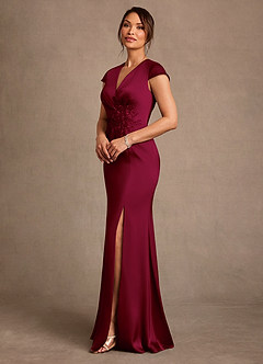 Azazie Rilda 신부의 어머니 드레스 쉬스 레이스 스트레치 새틴 플로어 길이 드레스 image2