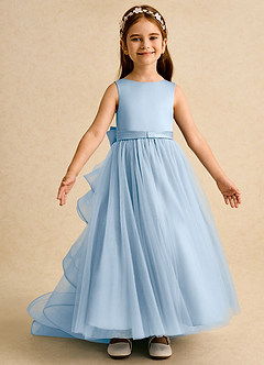 Azazie Lior Flower Girl Dresses Powder Blue Ball-Gown Pleated Tulle Dress image6