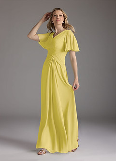 Azazie Morning Glory Mother of the Bride Dresses Canary A-Line V-Neck Ruched Chiffon Dress image4