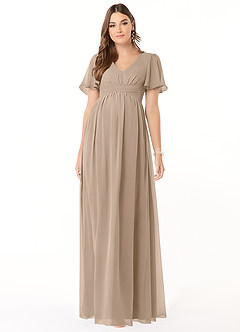 Azazie Verna Maternity Bridesmaid Dresses A-Line V-Neck Ruched Chiffon Floor-Length Dress image3