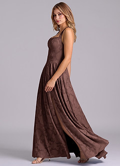 Azazie Francis Bridesmaid Dresses Espresso A-Line Corset Floral Burnout Dress image5