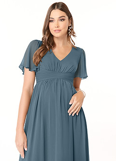 Azazie Verna Maternity Bridesmaid Dresses A-Line V-Neck Ruched Chiffon Floor-Length Dress image5