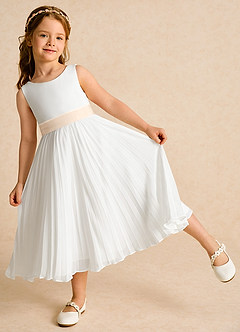 Azazie Margot vestidos de niña de las flores Vestido de Marfil Blanco Alabastro de Gasa de Corte En A con Plisado image3