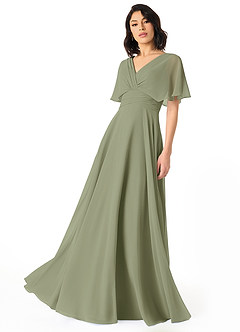 Azazie Pamela Abiti da Damigella Abito A-Line in Chiffon con Scollo a V a Pieghe Pistacchio image1