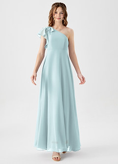 Azazie Arabella Junior A-Linie Gestreift Chiffon Kleid Nebel image5