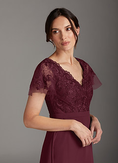 Azazie Singer Mother of the Bride Dresses Cabernet A-Line V-Neck Lace Chiffon Dress image5
