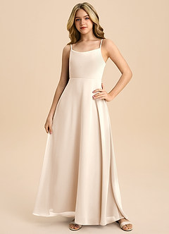 Azazie Shale Junior White Alabaster A-Line Bow Chiffon Dress image3