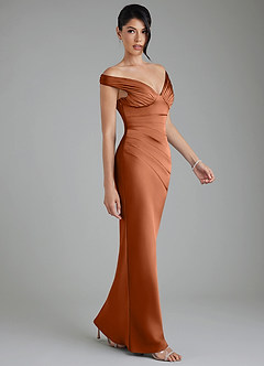 Azazie Stella Robes de demoiselle d'honneur Robe Fourreau Convertible en Satin extensible Corset Cuivre image4