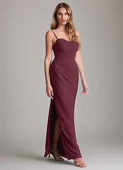 Azazie Mai Vestidos de damas de honor Vestido de Cabernet de Gasa de Corte Recto con Plisado image3