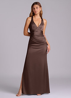 Azazie Amelie Brautjungfernkleider A-Linie Plissee Stretch-Satin Kleid Ganache image7