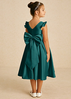 Azazie Francine Flower Girl Dresses Peacock A-Line Bow Matte Satin Dress image1