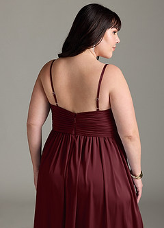 Azazie Alia Bridesmaid Dresses Cabernet A-Line Pleated Stretch Satin Dress image15