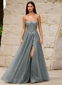 silver grey prom dresses uk Queendancer Women Sparkly Grey Long Beaded Prom Dress with Slit Spaghetti  Straps Mermaid Formal Dress – queendanceruk main image 1