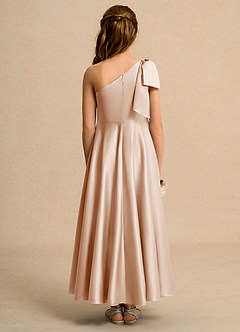 Azazie Guppy Junior Formal vestidos de niña de las flores Vestido de Rosa Inglesa de Satin Mate de Corte En A con Hombro unilateral image2