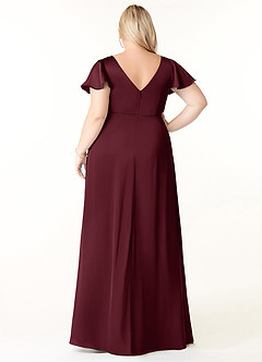 Azazie Soren Brudtärnklänningar Klänning av A-Line i Stretch Satin Plisserad Cabernet image9