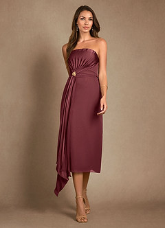 Azazie Dinanta Abiti per la Madre della Sposa Abito Colonna in Chiffon Plissettato Merlot image6
