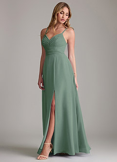 Azazie Terese Vestidos de damas de honor Vestido de Eucalipto de Gasa de Corte en A con Plisado image4