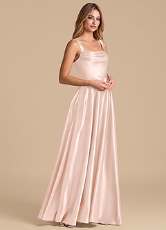 Azazie Shaude Jurken voor bruidsmeisjes Jurk van Metaalachtig Satijn met A-Lijn Geplooid Rosé Goud image4