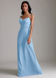 Azazie Kali 신부 들러리 드레스 A라인 주름진 쉬폰 바닥 길이 드레스 image6