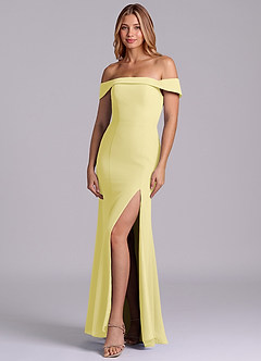 Azazie Luciana Bridesmaid Dresses Lemon Sorbet Sheath Off the Shoulder Chiffon Convertible Dress image3