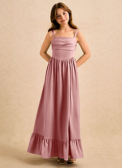 Azazie Maisie Girls Formal Blumenmädchenkleider A-Linie Gestreift Stretch-Satin Kleid Altrosa image4