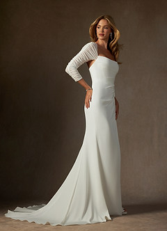 Azazie Marsella Vestidos de novia Vestido de Diamante Blanco de Satén con cara trasera de crepé de Corte Sirena con Sin tirantes image3