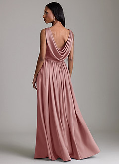 Azazie Novi Bridesmaid Dresses Dusty Rose A-Line with Pockets Stretch Satin Dress image2