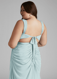 Azazie Jesaphine Brautjungfernkleider Etui Gerafft Gittergewebe Kleid Nebel image7