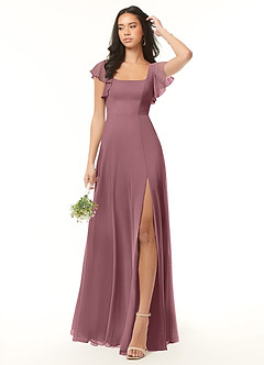Azazie Bondi Bridesmaid Dresses Amethyst A-Line Ruffled Chiffon Dress image2