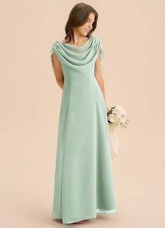 Azazie Lambie Junior Agave A-Line Pleated Chiffon Dress image5