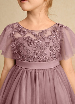 Azazie Queenie Flower Girl Dresses Dusty Rose A-Line Lace Dress image4