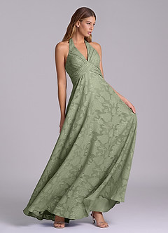 Azazie Tessie Bridesmaid Dresses Pistachio A-Line Pleated Floral Burnout Dress image5