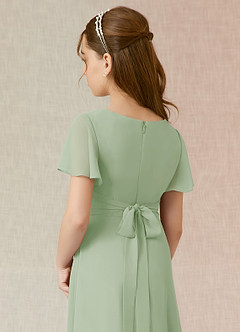 Azazie Induh Junior Vestido de Salvia Polvorienta de Gasa de Corte En A con Volante image5