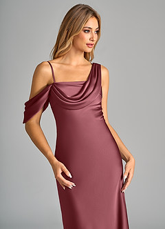 Azazie Celina Final Sale Desert Rose Sheath One Shoulder Stretch Satin Dress image7