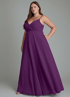 Azazie Amani Vestidos de damas de honor Vestido Uva de Gasa de Línea A con Plisado image10