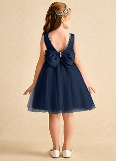 Azazie Jani Flower Girl Dresses Dark Navy A-Line Bow Tulle Dress image1