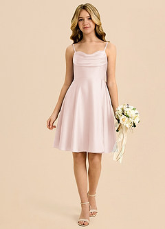 Azazie Bear Vestido de Rosa Rubor de Satén Elástico de Corte en A con Escote de Corazón image3