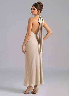Azazie Velli Bridesmaid Dresses Taupe Mermaid High Neck Chiffon Dress image6