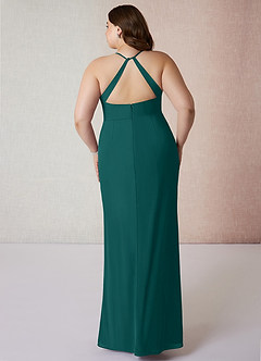 Azazie Becca Bridesmaid Dresses Peacock Sheath V-Neck Chiffon Dress image8