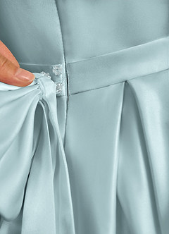 Azazie Pearl Flower Girl Dresses Mist Ball-Gown Pleated Matte Satin Dress image9