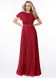 Azazie Kara Modest Bridesmaid Dresses A-Line Pleated Chiffon Floor-Length Dress image1