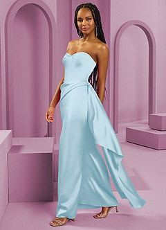 Barbie ♥ Azazie Vestidos de damas de honor Vestido de Azul Cielo de Satén Elástico de Corte Recto Convertible con Sin tirantes image6